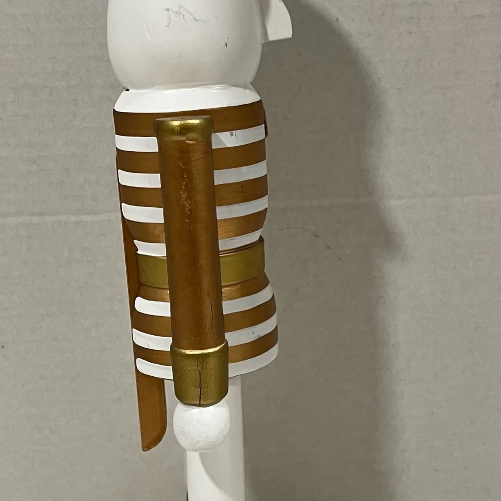 NEW Wood (MDF) Gold Stripe/White Nutcracker Holiday Christmas Decoration